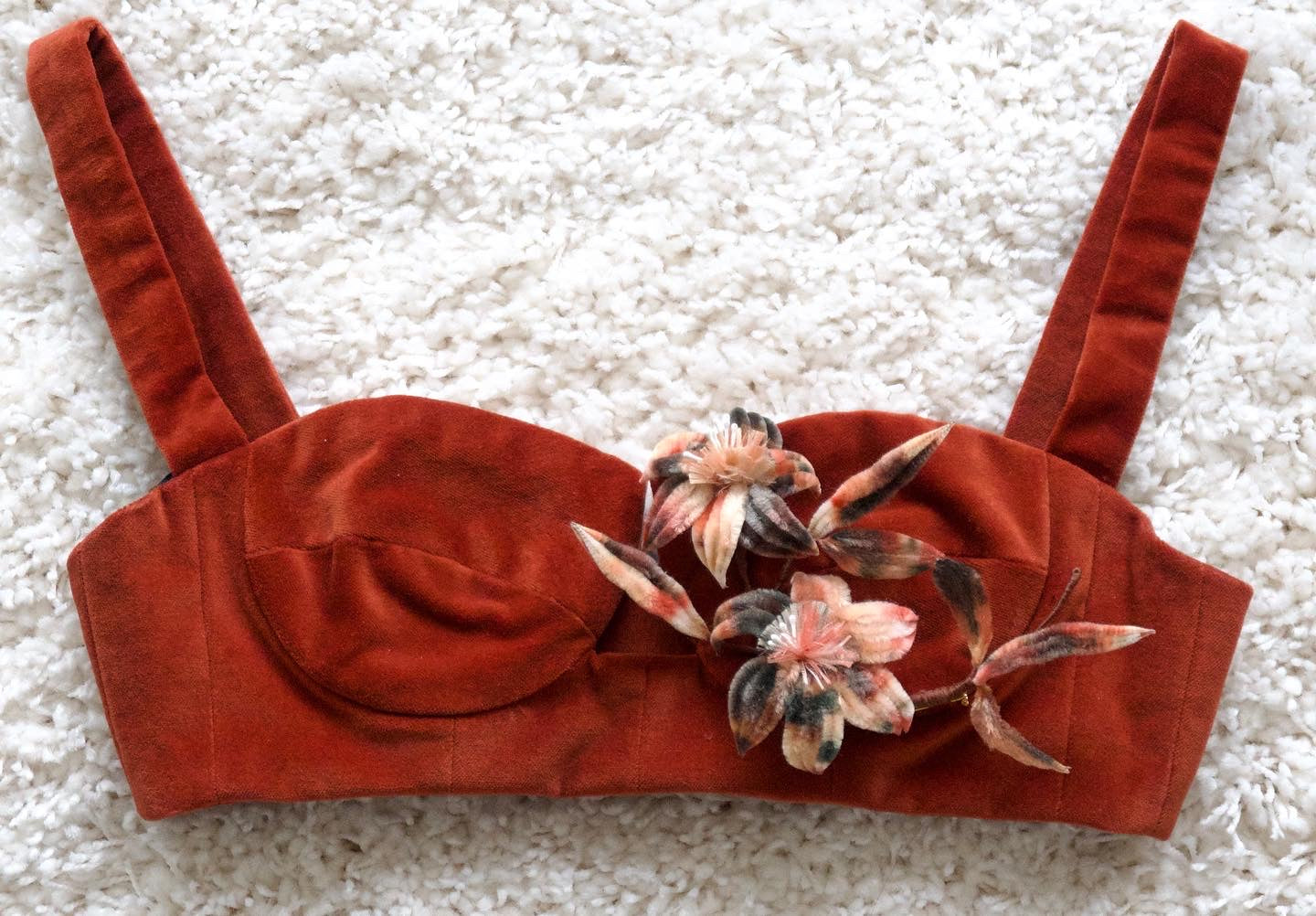 Red Velvet Flower Underwire Bustier & Asymmetric Gathered Skirt & Detachable Train Belt