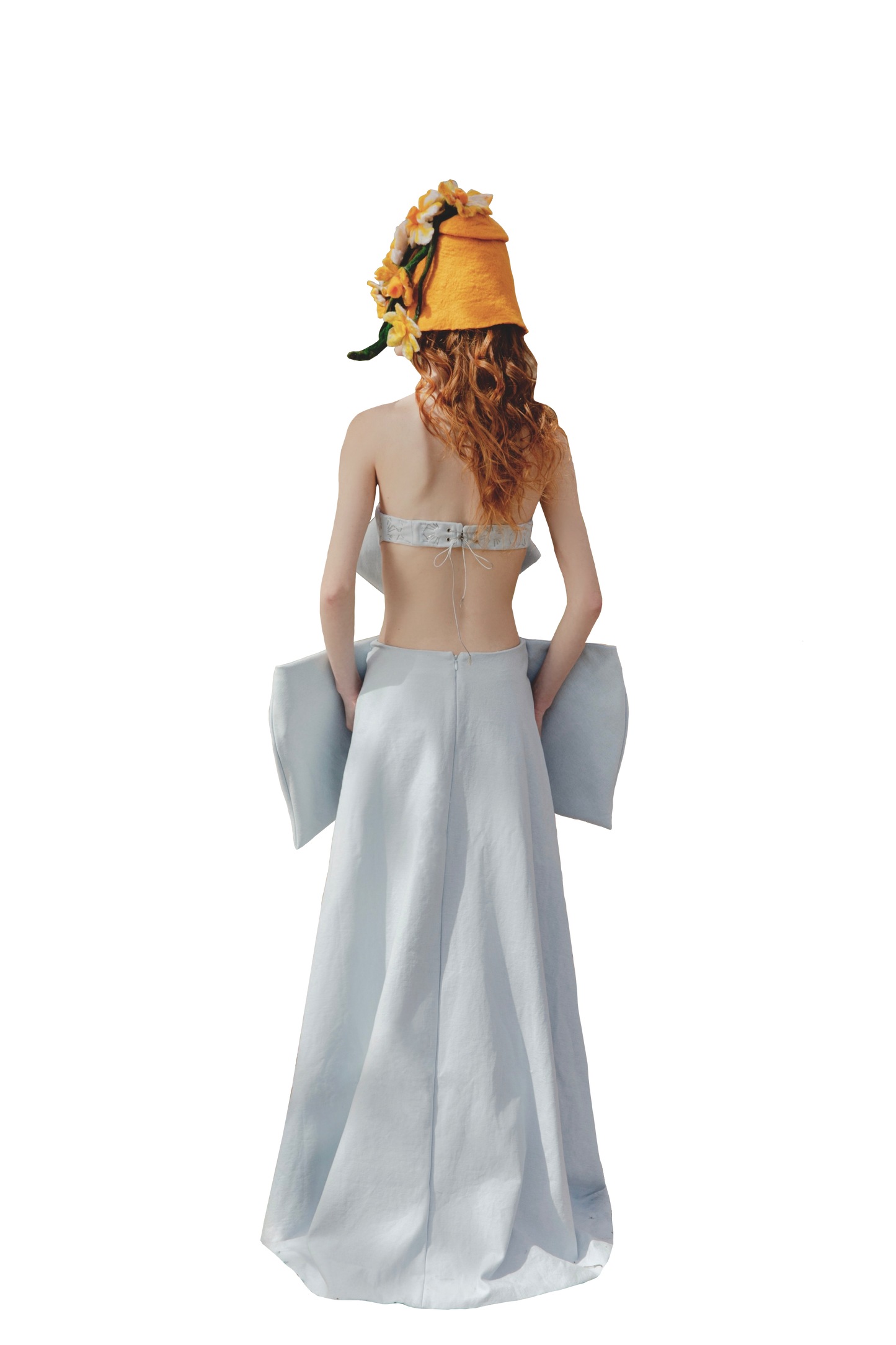 Baby Blue Flower Petals Corset Dress& Wool Felt Flower Hat