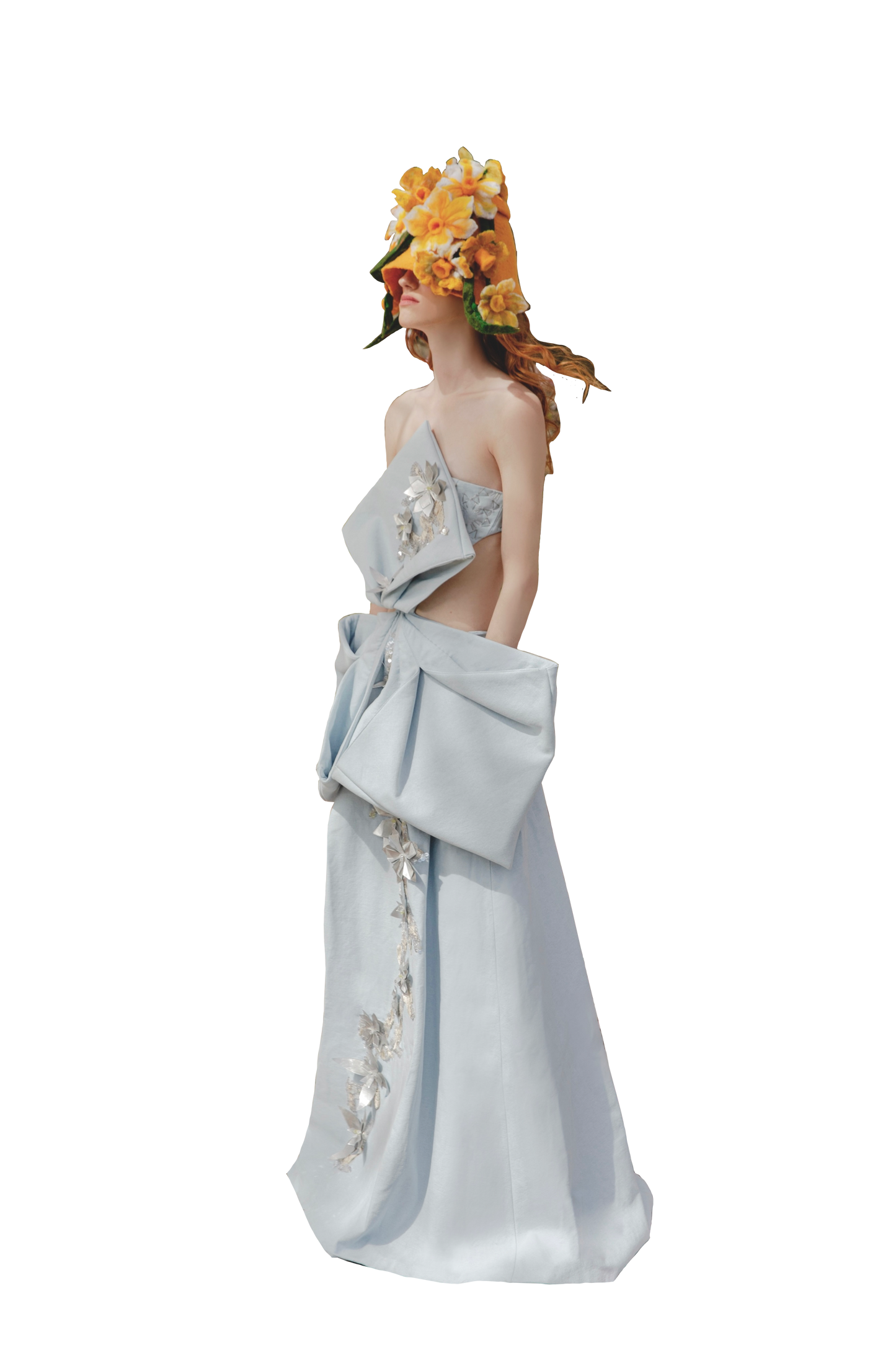Baby Blue Flower Petals Corset Dress& Wool Felt Flower Hat