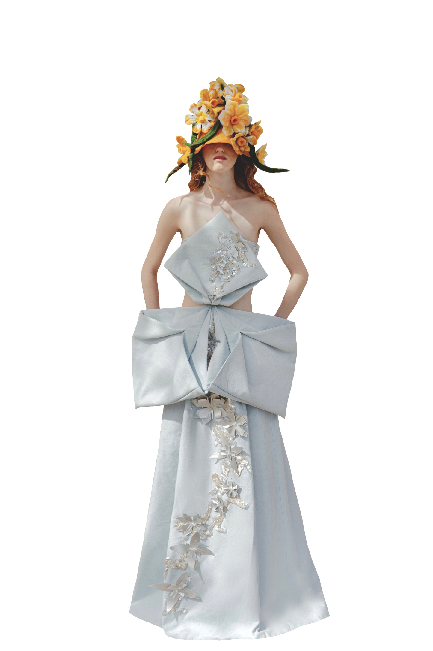 Baby Blue Flower Petals Corset Dress& Wool Felt Flower Hat