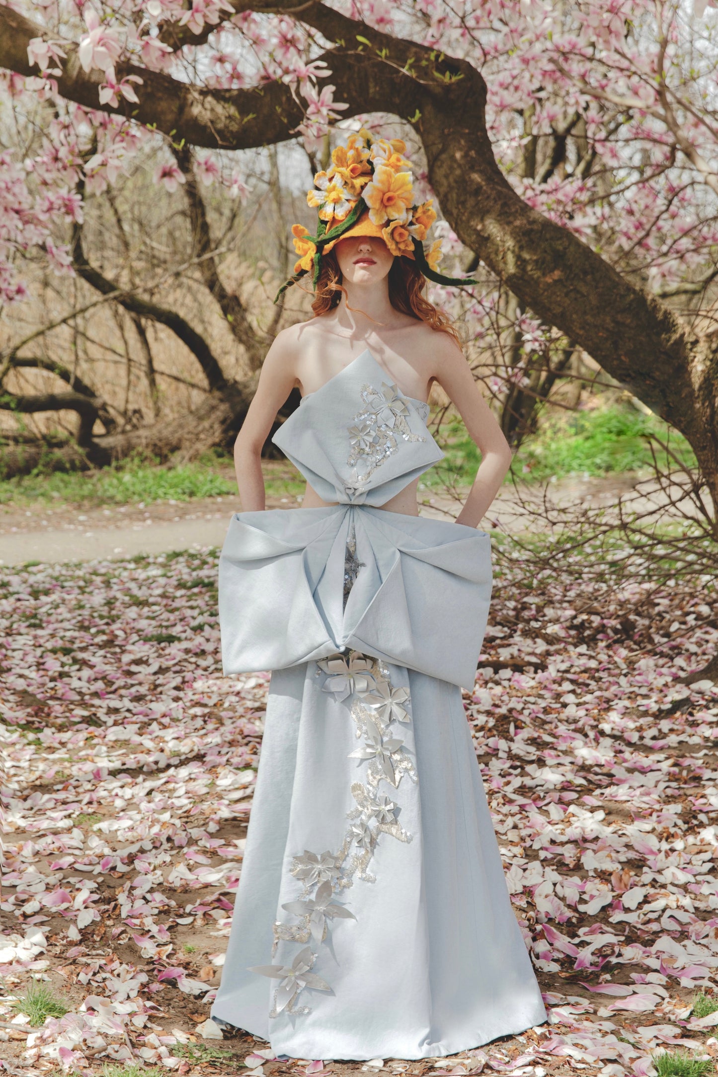 Baby Blue Flower Petals Corset Dress& Wool Felt Flower Hat