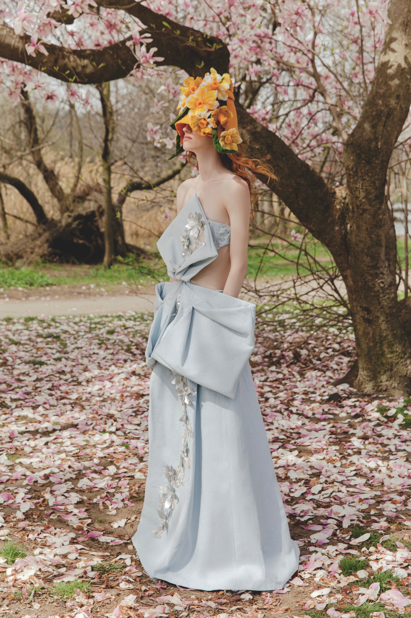 Baby Blue Flower Petals Corset Dress& Wool Felt Flower Hat