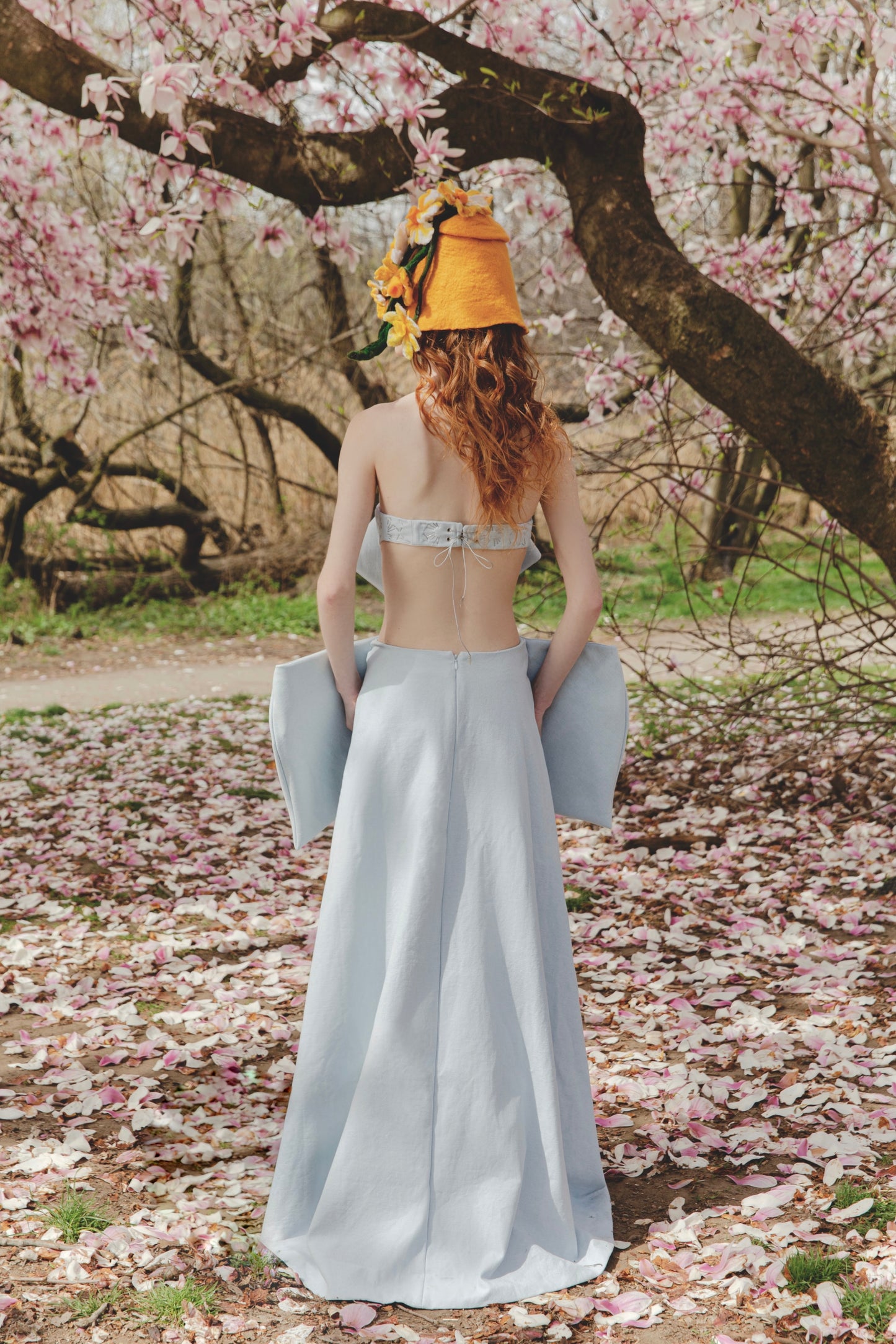 Baby Blue Flower Petals Corset Dress& Wool Felt Flower Hat