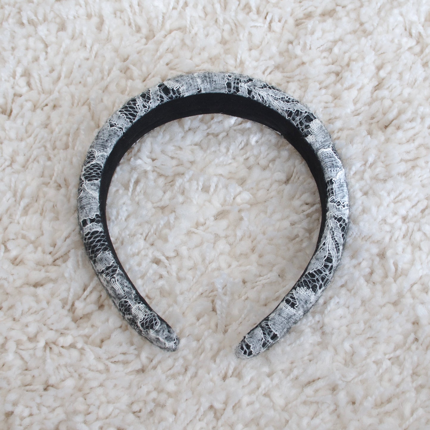 Floral Black and White Lace Hairband Made with Luxury Fabric