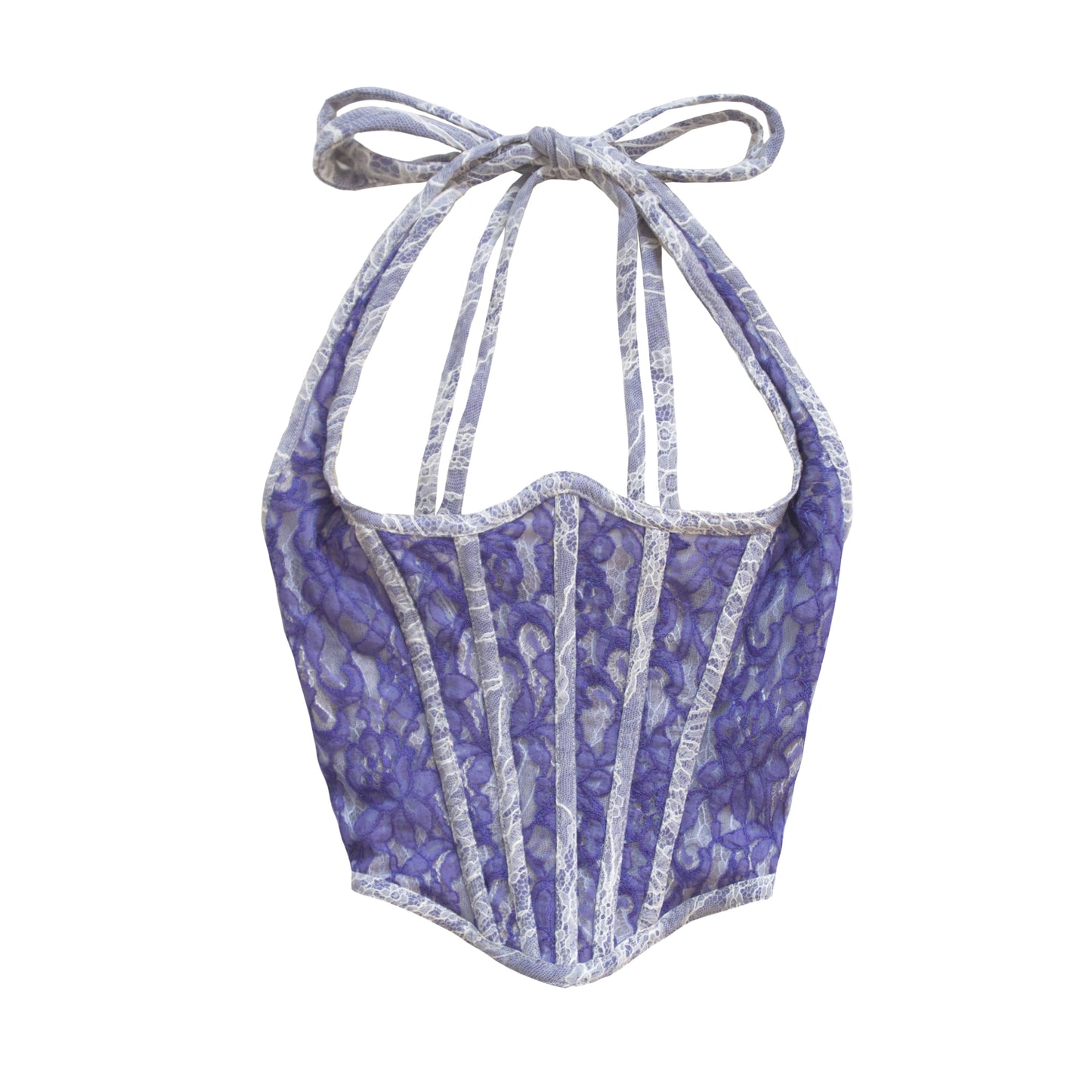Purple Flory Lace Detailing Sheer Corset Top