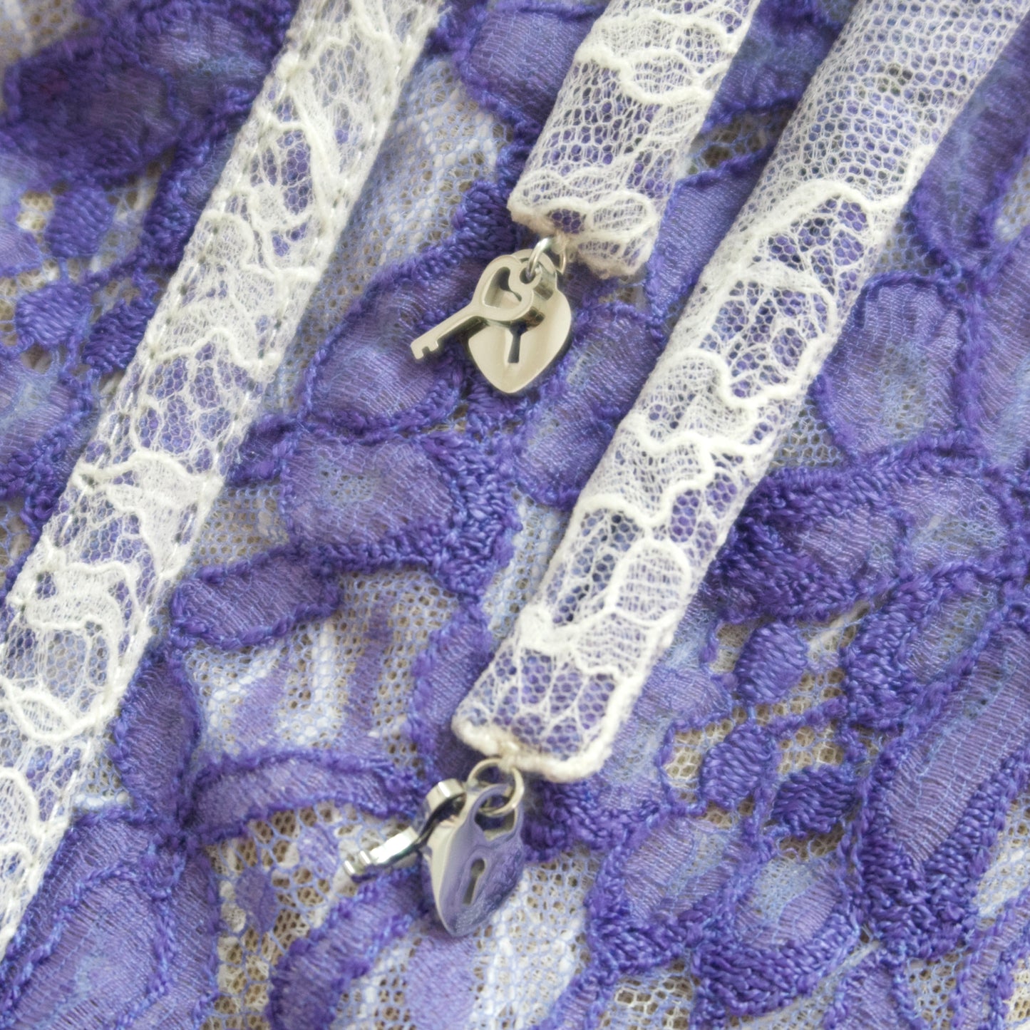 Purple Flory Lace Detailing Sheer Corset Top