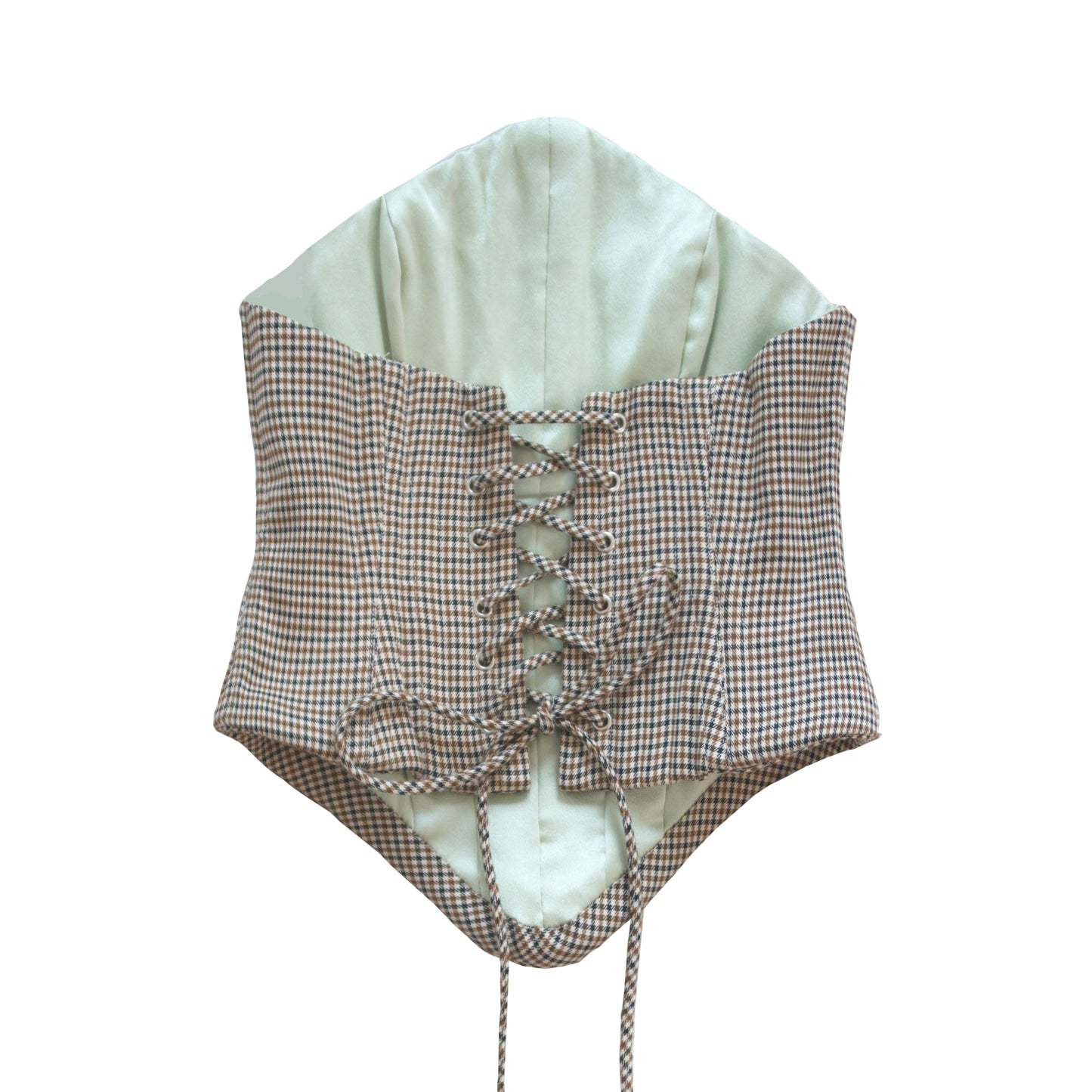 Green Silky Plaid lacing Corset Top