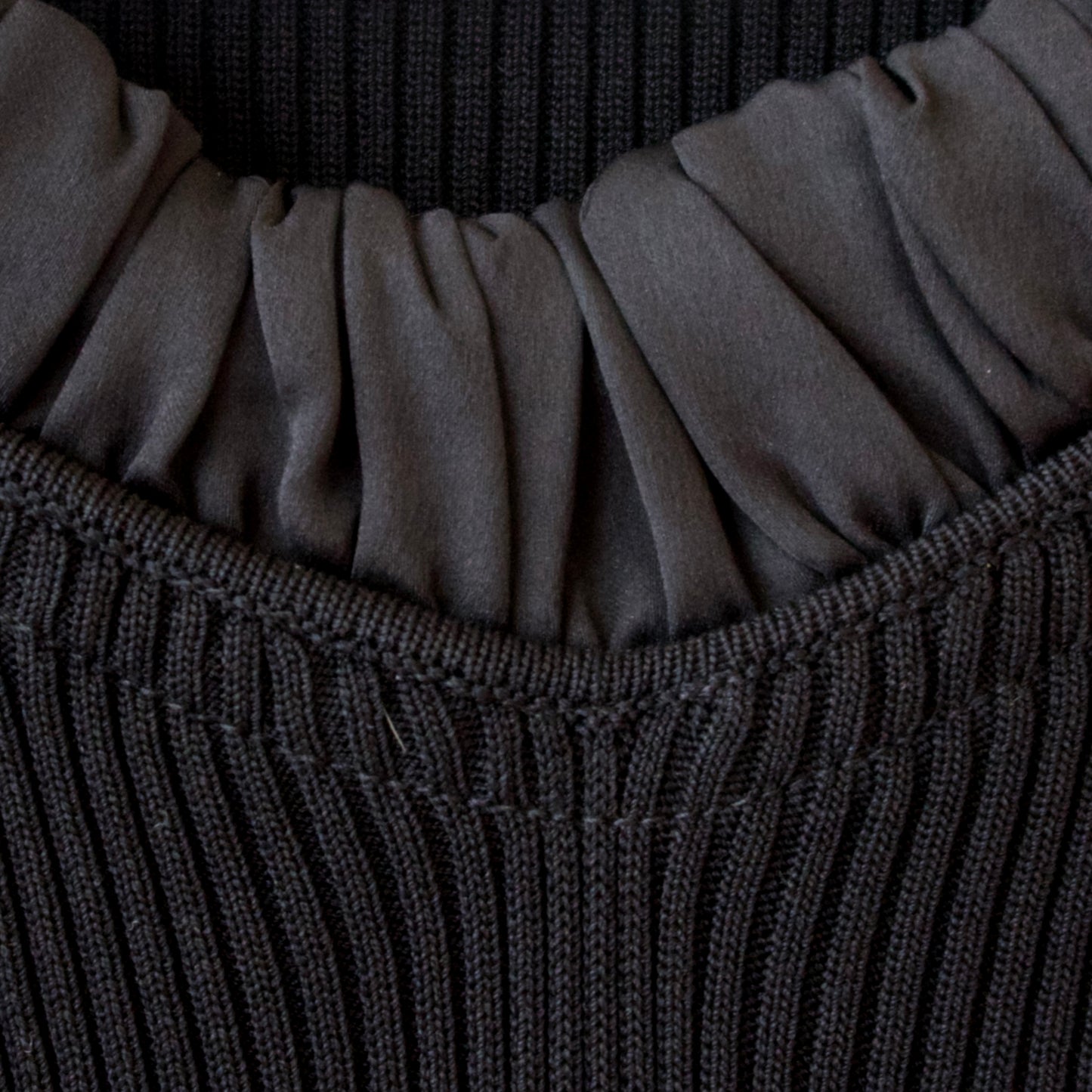 Black Ruffle Neckline Ribbed-Knit Jumper Top